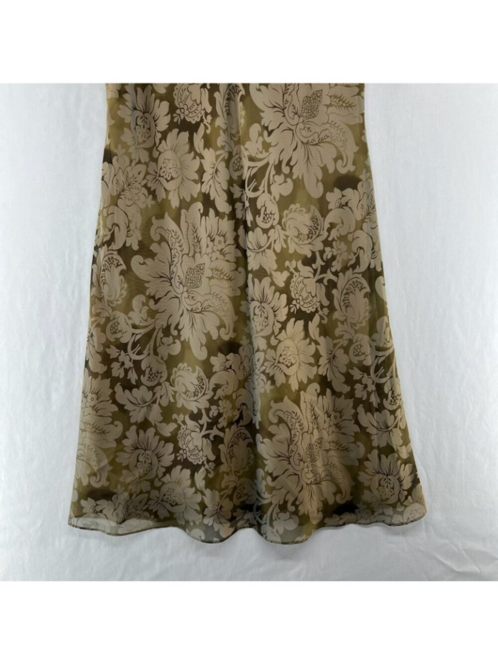 Donna Ricco Floral Chiffon A-Line Dress Womens 10 Tie Keyhole Sleeveless Vtg Tan - Picture 6 of 13